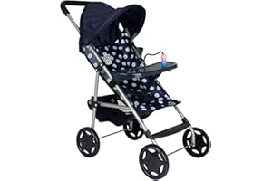 Dolly Tots Navy Playtime Pushchair | Childrens Stroller With Removable Play Tray | Childrens Baby Doll Stroller Toy Umbrella Fold Stroller | Role Play Toy Dolls Buggy Pushchair | Ages 3+