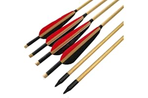 ‎SHARROW SHARROW 12 Stück Bogenschießen Holzpfeile Traditionelle Jagdpfeile Hölzern Pfeilschaft mit 5" Naturfedern Metall Pfeilspitzen Pfeile aus Holz für Recurvebogen Langbogen