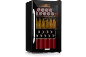 KLARSTEIN Nevera Pequeña Portatil con Puerta de Cristal, Mini Frigorifico Electrico con Estantes para Bebidas, para Habitaciones, 80L