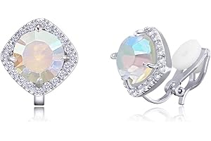 QUKE 7MM Cubic Zirconia Crystal Clip On Stud Earrings CZ Not Pierced Ear Jewelry For Women Girls