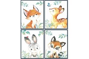Youihom 4 Affiche Animaux de la Foret Chambre Bebe Lapin Cerf Renard Poster Savane Enfant Tableau Animaux Chambre Bebe Toile Decoration Murale Chambre Enfant Fille Garçon Cadeau 21 x 30 cm sans Cadre
