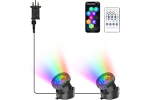 NATPOW Pond Lights Underwater Mains, RGB Underwater Light, Timer Aquarium Spot Lights with APP& Remote Control, IP68 Waterproof Multicolour Submersible Light for Fish Tank Garden Yard Pool (Set of 2)