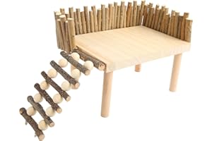 CERLINGWEE Hamstergehege Plattform Kleintier Klettergerüst Baumzweig Kletterleiter Kletterplattform Holztier Spielplatz Kleintier Aktivitätsset mit Leiter mit Zaun für Hamster, Goldhamster