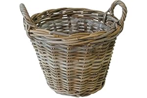 Klocke Dekorationsbedarf Klassischer & Dekorativer Gartenkorb mit Folie & Henkel - Natur Pflanzkorb Weide/Weidenkorb/Blumenkorb - Indoor & Outdoor (Klein: Ø 30cm, Naturbraun)