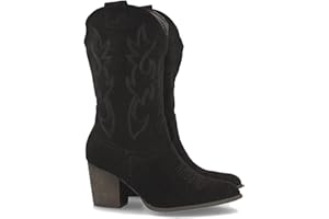 SHOES&BLUES.ES Bota Campera con Tacon, Comodas, Bordado en Cana y Empeine, Estilo Vaquero Cierre de Cremallera, Ideales Otono Invierno