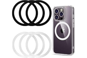 WVU & WVO 6 pegatinas magnéticas para teléfono con adhesivo magnético de cargador, compatible con anillo MagSafe, cargador inalámbrico magnético universal (negro + plata)
