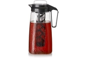 Adagio Teas Airtight Lay-Flat Iced Tea Pitcher with Infuser for Loose Teas - BPA-Free - 2 Litre (Black)