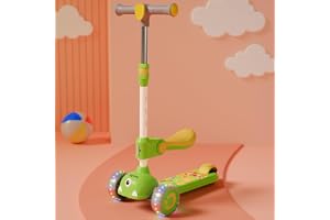 Lifelong Kids Scooter for Boys & Girls | Foldable Seat | LED PU Wheels | 3-Level Adjustable Height | BIS Certified | 50Kg Capacity | PPCP Body, Nylon Base, Aluminum Handle (Green & Yellow)