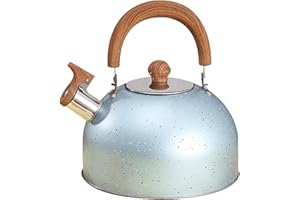 Amesor Hervidor Acero Inoxidable 2 L con Mango Grano Madera Anti-escaldado - Hervidor Agua para Fogón - Acero Inoxidable con Silbato para Cocina Inducción G-as Stove