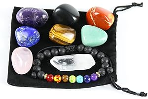 Nvzi Polierte Chakra Steine, Natürliche Edelstein Armbänder, Bergkristall Quarz, Rosenquarz, Trommelsteine, Bergkristall Rohstein, Kristalle Heilsteine, Edelsteine Heilsteine, Heilsteine Set