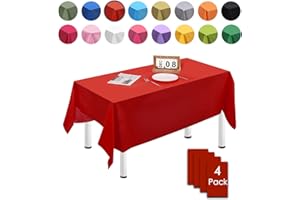 MORAINJAY 4 Pièces Rouge Nappes Jetables,137x274cm Nappe de Table Rectangulaire, Nappes Imperméables pour Anniversaire,Picnic,Exterieur,Jardin,Mariage, Noël