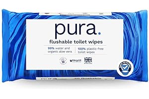 Pura Wysokiej jakości wilgotne chusteczki toaletowe do spłukiwania, 40 sztuk, czyste myjki, certyfikat "Fine To Flush", w 100% bez plastiku, biodegradowalne, nadające się do kompostowania
