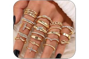 GlamRays Gold Rings Set for Women, Dainty Simple Fashion Conscious Cute Stackable Finger Rings Pack, Stackable Layer on Thumb and Metacarpal Joint Mixed Sizes, gold, L