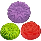 3 Pcs Silicone Cake Molds Flower Round Large Non-Stick Cake Mold for Birthday Party Yellow Red Purple SENHAI