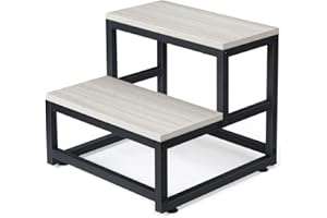 LIANTRAL Stołek dla dorosłych i dzieci, stołek 2-stopniowy, wytrzymała stal i solidny drewniany podnóżek, nośność do 200 kg, podnóżek do wysokiego łóżka, kuchni, łazienki, szary