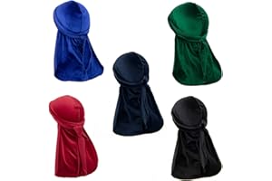 Durag, walenbily, 5 pezzi di velluto morbido foulard per capelli, bandana per capelli, bandana turbante con coda lunga e spalline larghe
