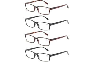 Kerecsen 4-Pack Rectangular Retro Style Men Reading Glasses Spring Hinges Comfortable Readers (+4.00, 2 Black 2 Tortoise)