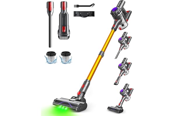 VACTechPro Aspiradora sin Cable,35kPa Aspirador de Mano,6 en 1 Inalámbrica con 35minutos de autonomía y batería extraíble,Aspirador Escoba Ideal para Pelo de Mascota/Alfombra/Suelo Duro&Oro