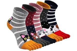 ZFSOCK Skarpetki z palcami dla kobiet Skarpetki sportowe z pięcioma palcami Skarpetki z palcami dla kobiet Śmieszne skarpetki z kotami 5 par