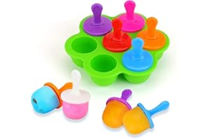 KATELUO Mini Moule à Glace en Silicone, Popsicle Moules DIY Réutilisable, 7 Moules à Glaçons, en 9 Tige en Plastique Colorés, pour Popsicles, Crèmes Glacées, Sorbets, Nourriture pour Bébé etc (Vert)