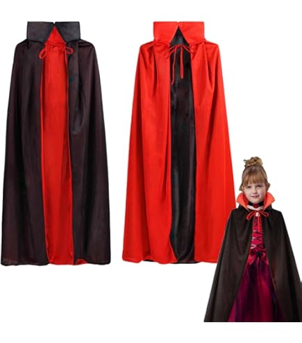 Costume da vampiro per bambini maschi,120 cm Costume da vampiro reale con sangue finto, denti da vampiros e spugna trucco, nero e rosso Dracula double face Mantello Bambino Halloween Carnevale Cosplay
