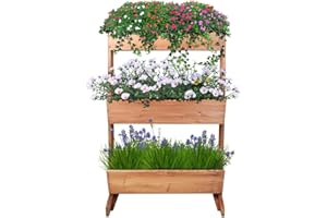 unho Jardinières Exterieur Bois sur Pied, Support de Jardiniere Surélevée Balcon 65cm Haute Bac à Fleurs Rectangulaire à Trois Niveaux Potager Exterieur Intérieur Jardin Balcon Terrasse - 39x69x106cm