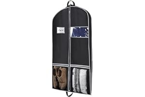 Syeeiex Garment Bags Clothes Cover Breathable Suit Protector Bags with 2 Large Mesh Pockets and PVC Card Holder for Wardrobe and Travel Dustproof, Black