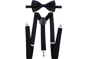Zovator Kids' Y-Back Suspenders & Bow Tie Set - Adjustable Elastic Clip-On Braces with Bowtie