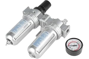 Samfox Compressor Filter, 1/2" Air Pressure Compressor Filter Gauge Trap Oil Water Regulator Tools Kit
