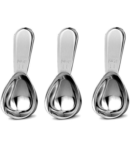 3 Cucchiaini Dosatori Caff&egrave; Acciaio Inox - 15ml, Manico Corto, Per Polveri