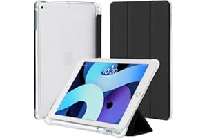 4UBonLife Custodia Cover per iPad 9,7 Pollici 6a / 5a Generazione 2018/2017 con Portapenne, per iPad Air 1 2013/Air 2 2014 Sottile Leggero in Morbido TPU Traslucida Posteriore Opaca Cover, Nero