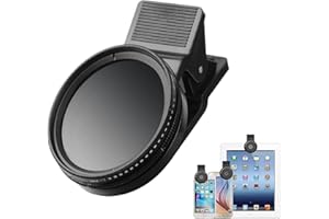 HYGJ Tmom 37 mm Clip-on ND 2-400 Handy-Kameraobjektivfilter, verstellbarer Graufilter mit Handy-Clip für iPhone SE/8/7/6S Plus für iPad, Samsung und andere Smartphones