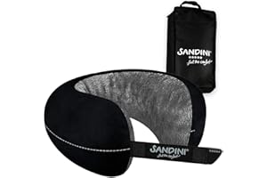 SANDINI TravelFix Regular Size – Plüsch – Premium Reisekissen Made in EU/Nackenkissen mit ergonomischer Stützfunktion – Gratis Transporttasche mit Befestigungs-Clip