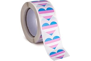 SINWINKORI KS2018 Transgender Heart Stickers for LGBTQ Pride Parades and Events Rainbow Flag Heart Shaped Stickers on a Roll (1 Roll - 500 Stickers)