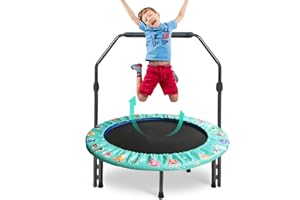 MAYCOLY Mini trampolín Ø 92 cm Cama elástica Infantil con Mango Ajustable, trampolín para niños Plegable para Interior o Exterior, Capacidad de Carga 60 kg