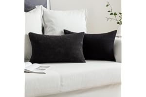 MIULEE Fundas Cojines de Sofá Funda de Almohada de Pana Cojin Rectangular Moderno Color Solido Decoracion para Habitacion Dormitorio Oficina Silla Cama Salón Terraza 2 Piezas Negro 30x50cm