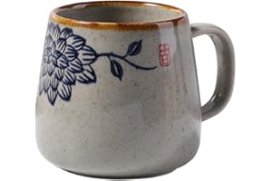 YUANSTORE 1 tasse à café vintage en céramique de style rétro japonais, 380 ml, tasse à café en argile à changement au four, cadeau créatif pour les amis, tasse avec couvercle et cuillère