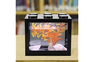 SEMITER Sorpresa de Verano Tanque de Peces pequeño Resistente a la corrosión con Carga USB, lámpara de luz LED USB Mini Acuario, Sala de Estar Exquisita, hogar para Oficina, Mesa de té(Black)