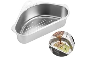 TRABAG 304 Edelstahl Spüle Abfluss Regal - Dreieckige Spüle Sieb Korb, Waschbecken Filterablage, Multifunktionales Spülbecken Organizer für Filter-Lebensmittelabfall Und Waschen Obst Oder Gemüse (Silber)