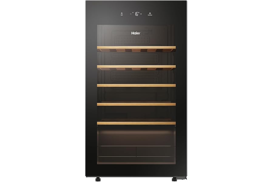 Haier Wine Cellar, Wine Bank 50 Series 3, 34 Bottles, 37 dB, Connected, Anti-UV Glass, Monozone, Class G, HxWxD 85x47.5x45.7 cm, Black - HWS34GGH1