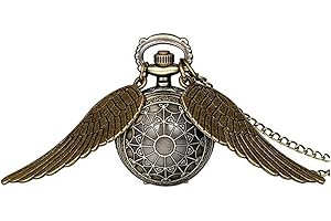 Angkoole Unisex Analogico al quarzo Vintage Retro Angel Wing Legendary Flying Ball Pendente Collana Steampunk Pocket Watch per Harry Potter Fans Gift