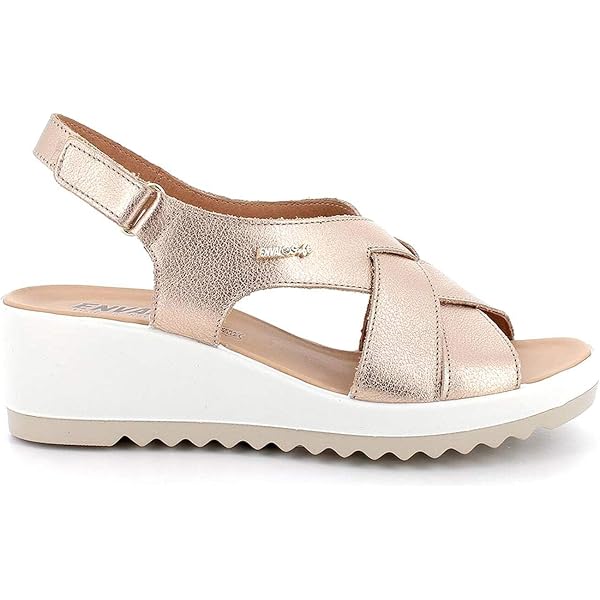 Enval Soft D.caterina Sandali Con Zeppa In Pelle Per Donna, Chiusura In Velcro