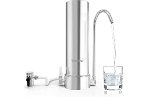 Vortopt Filtre eau Robinet Amélioré - Système de Filtration de Comptoir en Acier Inoxydable, 8000 Gallons, Longue Durée, Réduction du Chlore, Métaux Lourds, Mauvais Goût, F7