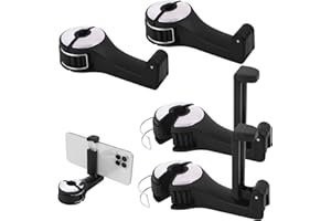 SOARFLY 4 Stück Kopfstützenhalterung Auto Haken, 2 in 1 Auto Kleiderbügel Versteckter Haken mit Handyhalterung, 360° Drehung Haken Auto Kopfstütze für Tasche Geldbörsen Lebensmittel