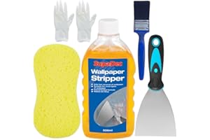 Wallpaper Stripping Kit – SupaDec Concentrated Wallpaper Stripper (Makes 25L), Muelo Wall Scraper, Sponge, Paint Brush & Disposable Gloves – Wallpaper Remover & Scraper Tool Set