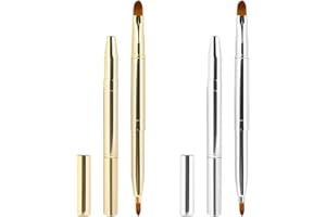 SLIVERDEW Paquete de 2 brochas retráctiles para pintalabios, brillo de labios, doble extremo, brochas de maquillaje de labios con tapa, cepillo para pintalabios, aplicador de bálsamo labial de viaje