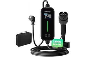 Hexinex Cavo ricarica auto elettrica tipo 2 con Spina Schuko, 6-16A Corrente Regolabile, EV Charger 6M, 3,6KW