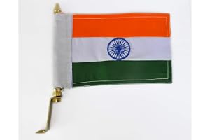 DASHDYNAMO Indian (National) Metal Embroidered Flag With Golden Metal Rod for Car Dashboard and Bonnet