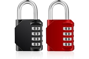 ZHEGE 4 Digit Combination Padlock 2-Piece Set, Black and Red