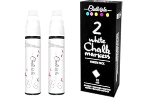 ‎CHALKOLA Chalkola Kreidestifte für Tafel Abwaschbar Weiß - 2 Kreidemarker Weiss 15mm dicke Spitze - Kreidestift Weiß für Fenster, Tafel, als Glasstift- Chalk Markers für die Erwachsene und Kinder.